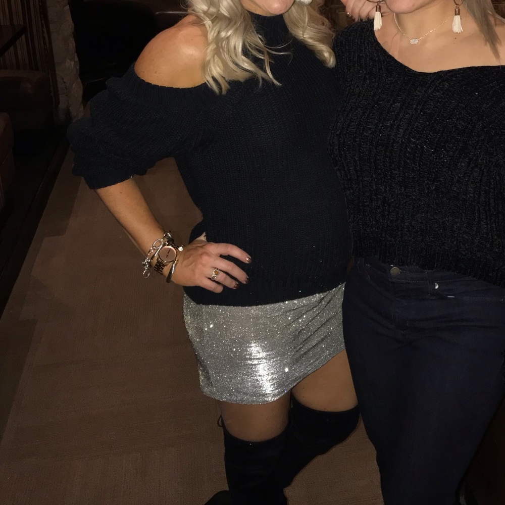 Black cold shoulder sweater